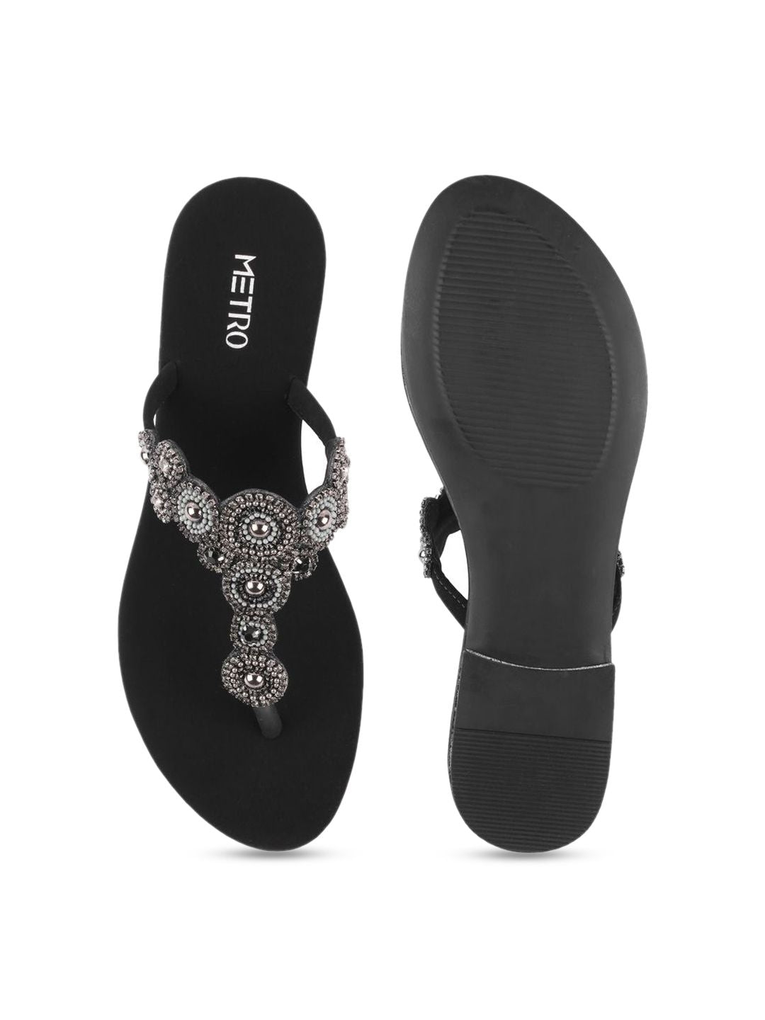 Metro Embellished Synthetic Flats Sandals