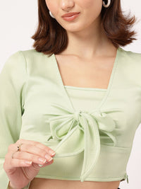 DressBerry Flared Sleeve Tie Detail Crop Top