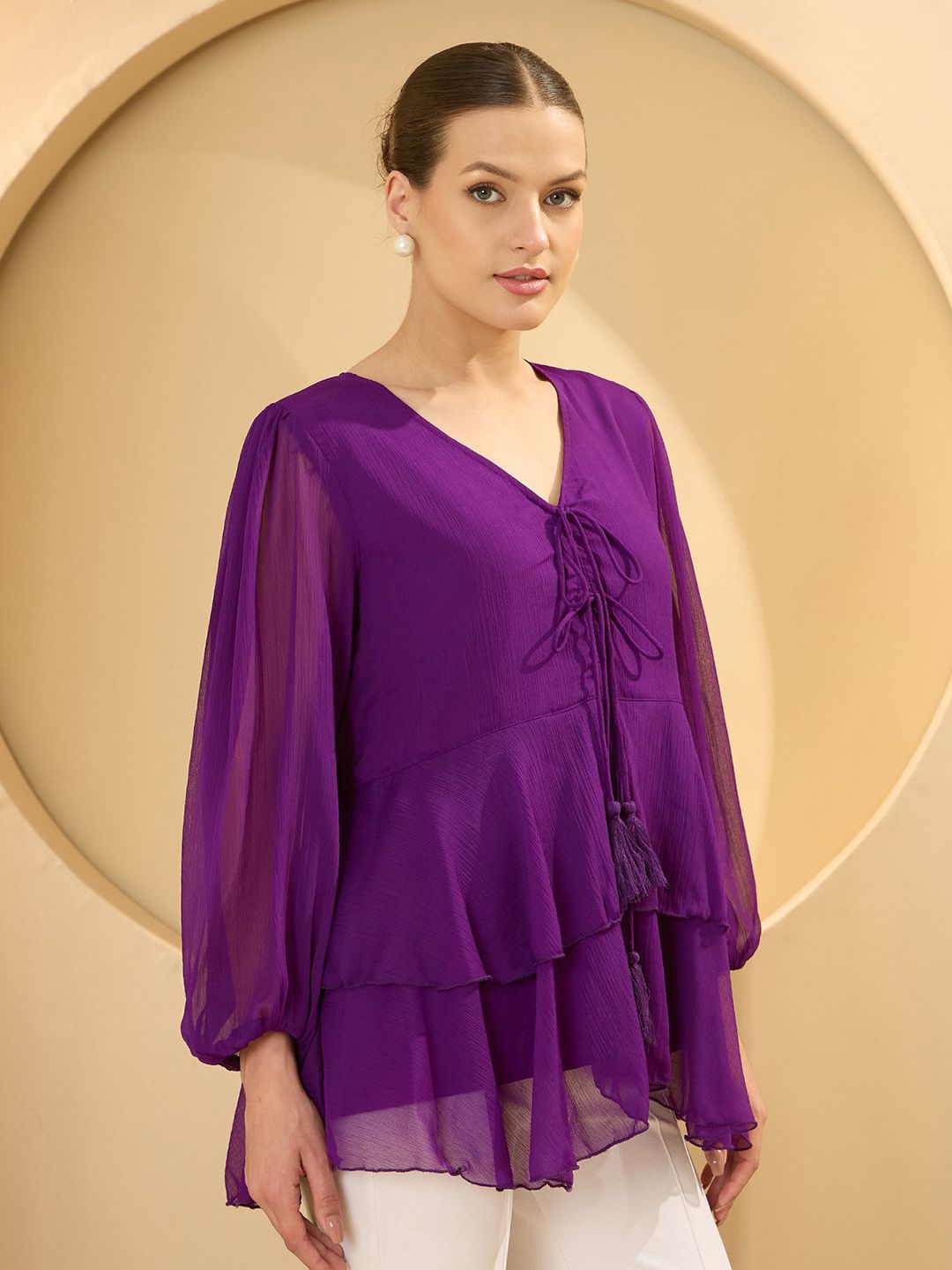 Antheaa Puff Sleeve Chiffon Top