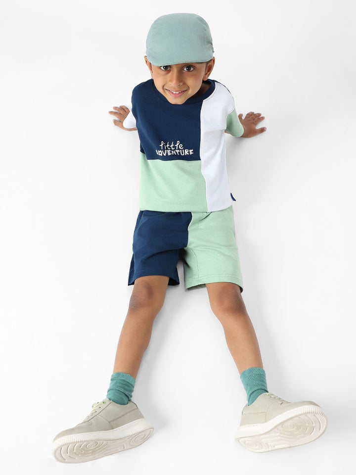 Nauti Nati Boys Colourblocked T-shirt with Shorts