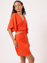 DressBerry Bold & Bright Flared Sleeve Cut-Out Back Tie-Up Wrap Mini Dress