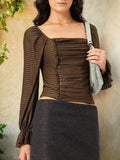DressBerry Minimalist Muse Self Checked Smocked Ruched Top