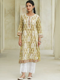 House of Chikankari Women Floral Printed Thread Work Indie Florals Kurta