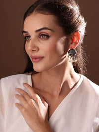 PANASH Silver Plated Elephant Shaped Oxidized Elephant Shaped Drop Earrings
