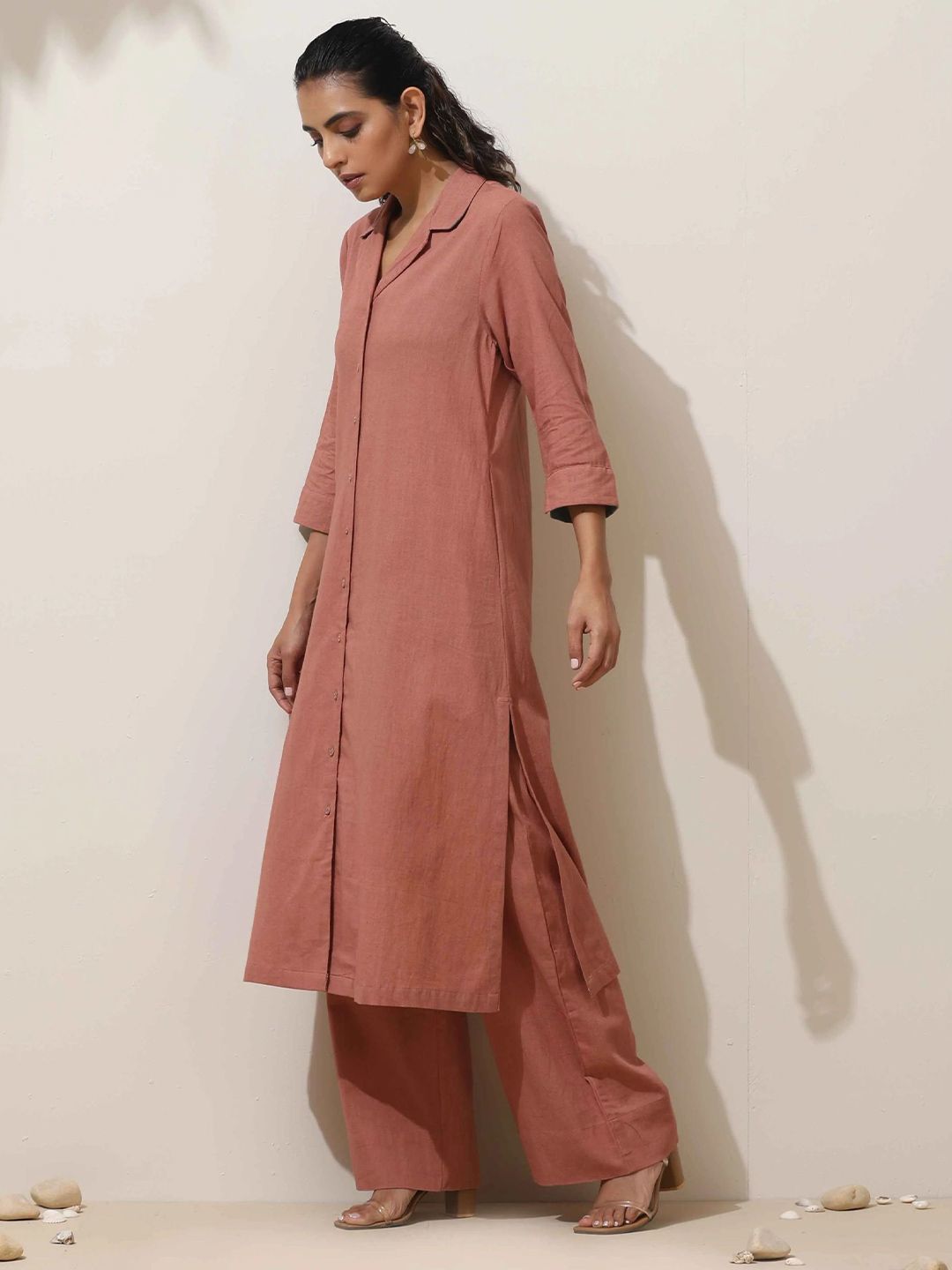 Truebrowns Wanita Pepejal Kurta dengan Palazzo