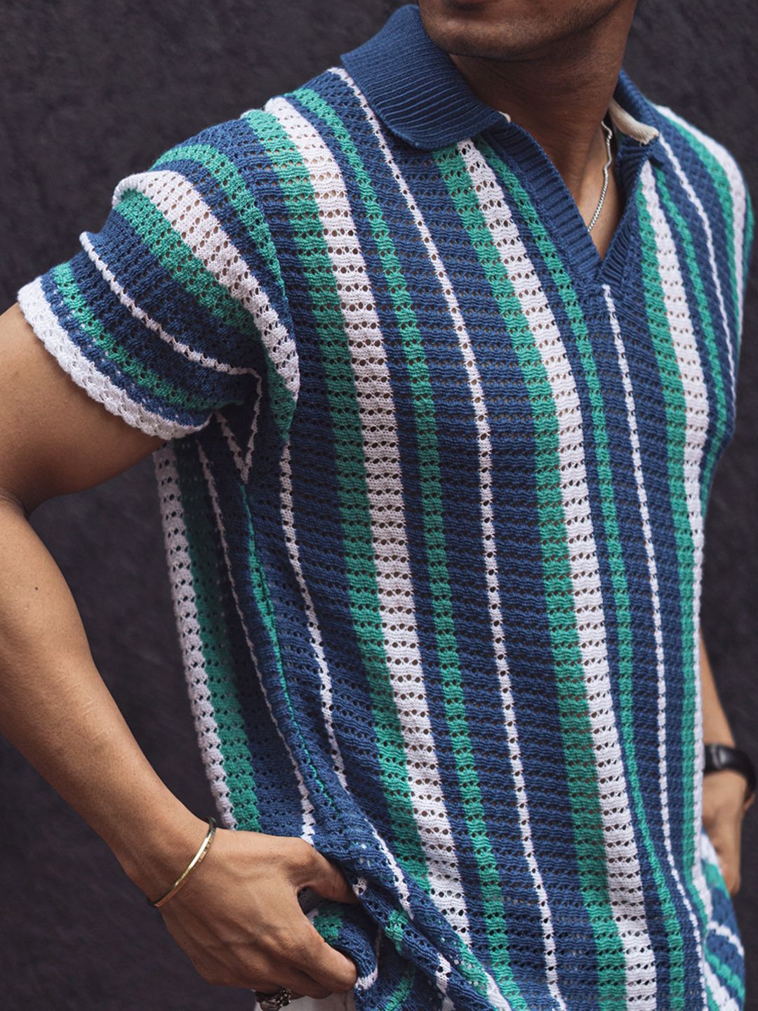 Powerlook Men Striped Polo Collar T-Shirt