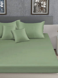 Myntra Elegant Homes Olive Green 400 TC Bedsheet with 2 Pillow Covers