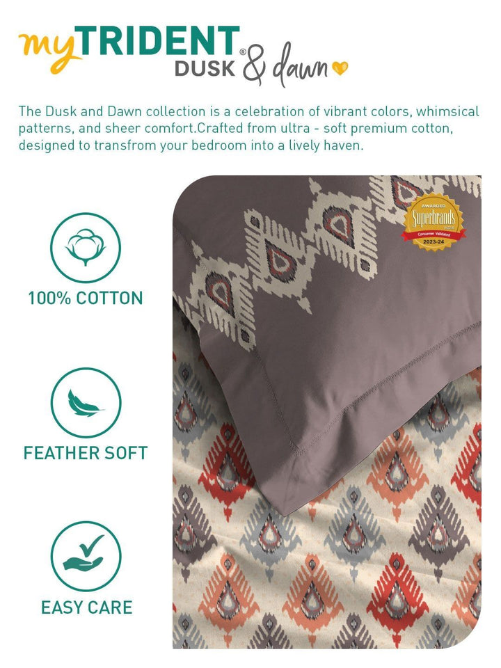 MYTRIDENT Dusk & Dawn Red Ethnic Cotton 144 TC Double Queen Bedsheet Set-2.28mX2.54m