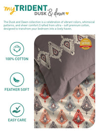 MYTRIDENT Dusk & Dawn Red Ethnic Cotton 144 TC Double Queen Bedsheet Set-2.28mX2.54m