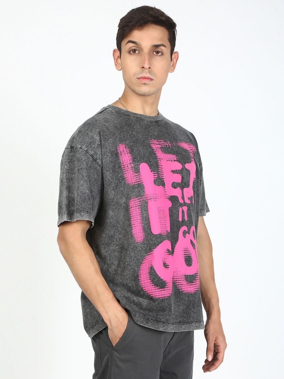 Bene Kleed Men Typography Printed Acid Wash Cotton Oversized T-shirt