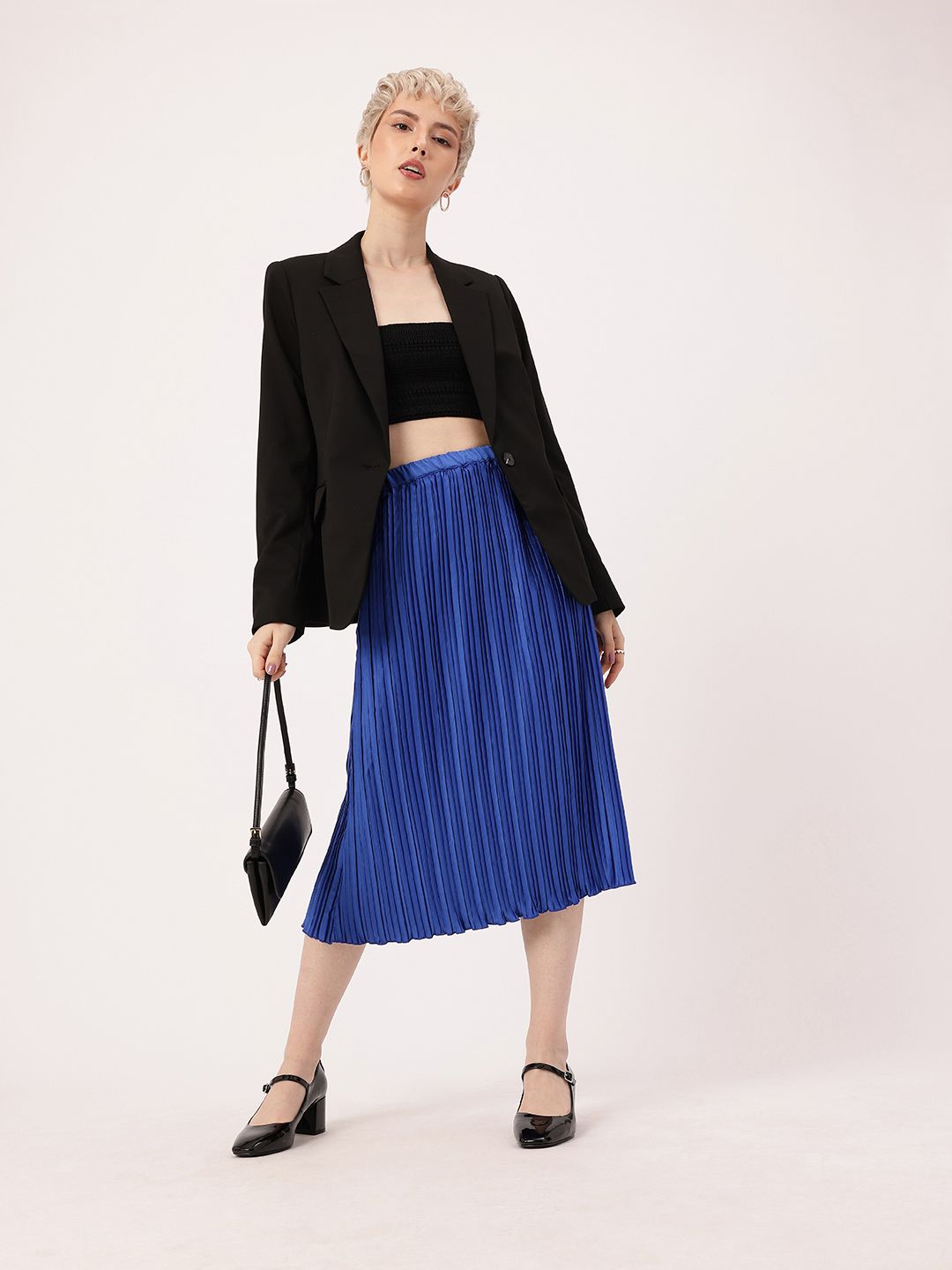 DressBerry Effortless Elegance Accordion Pleated Satin Finish A-Line Midi Skirts