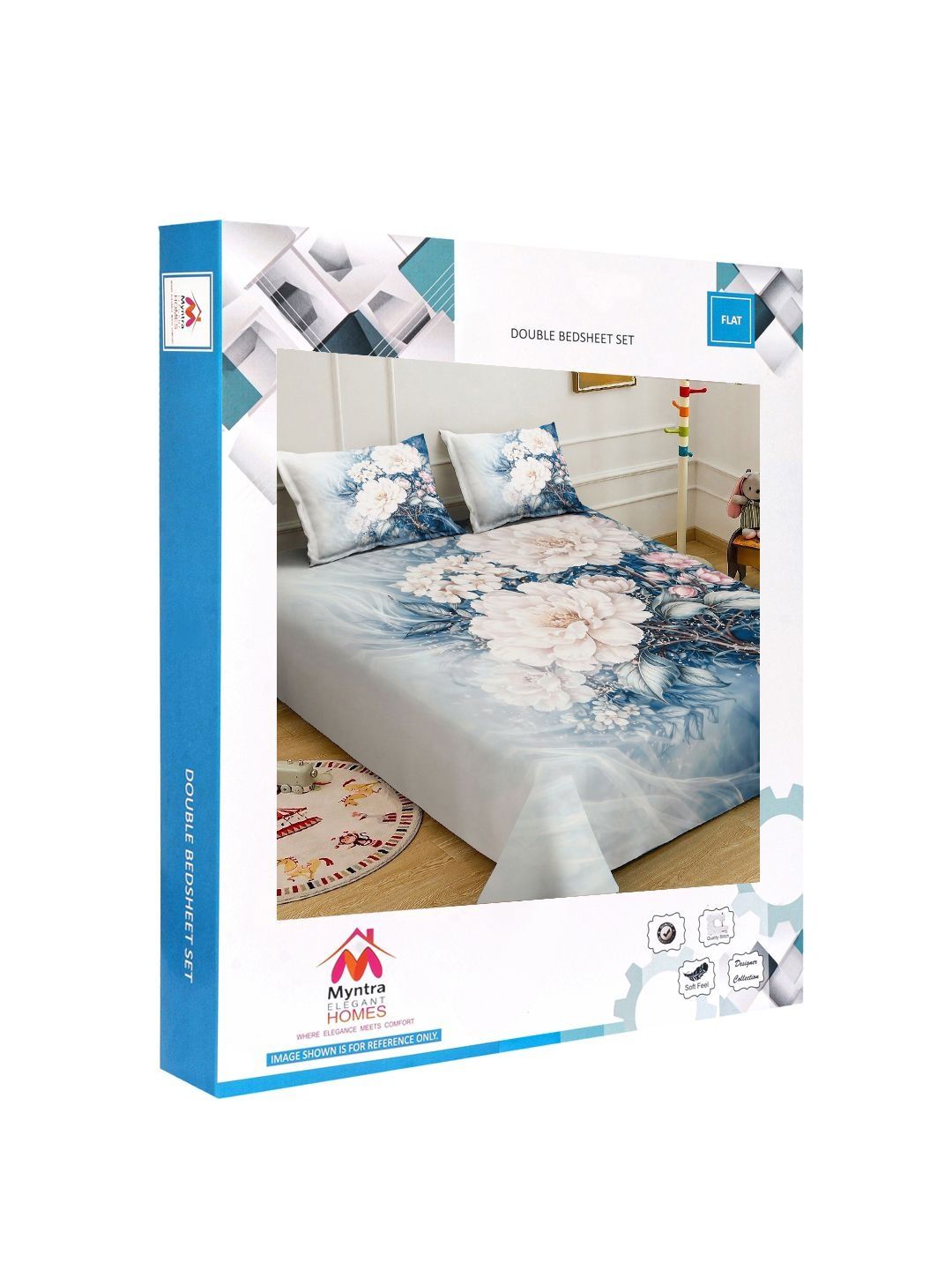 Myntra Elegant Homes Blue Floral 300 TC King Double 7D Cadar dengan 2 Sarung Bantal