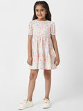 Nauti Nati Girls Floral Print White Cotton Frock