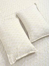 Aura Beige & White Geometric Printed 300 TC Fitted King Bedsheet Set 2.5 x 2.25 m