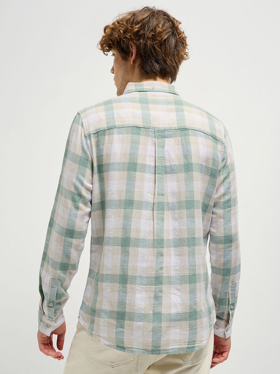 THE BEAR HOUSE Men Button-Down Collar Tartan Checked Cotton Casual Shirt
