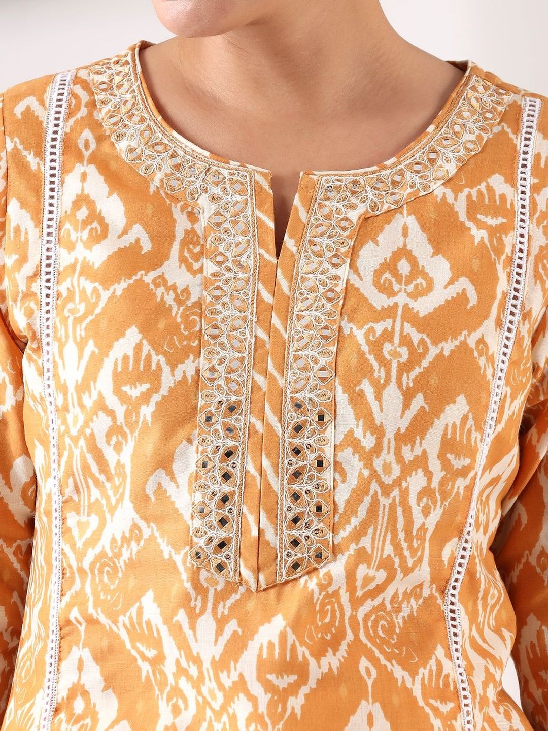 Motif Etnik Wanita Mamicha Bercetak Cermin Biasa Kurta Kerja dengan Seluar & Dengan Dupatta