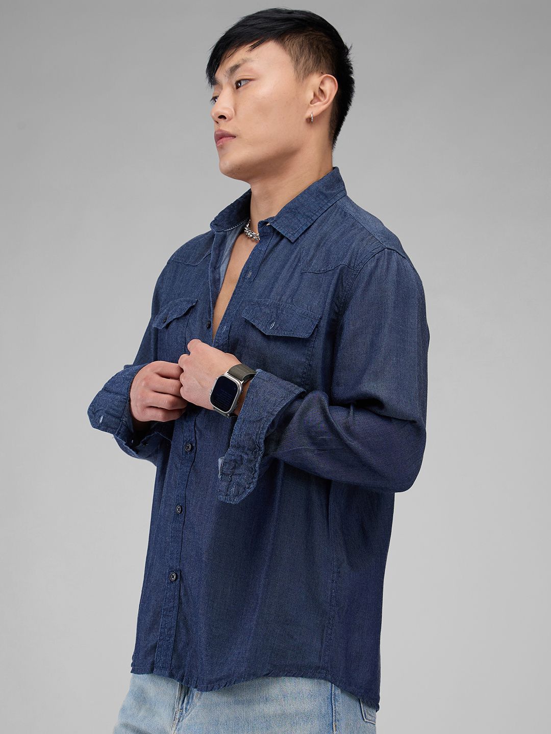 VASTRADO Men Classic Spread Collar Solid Cotton Slim Fit Casual Shirt