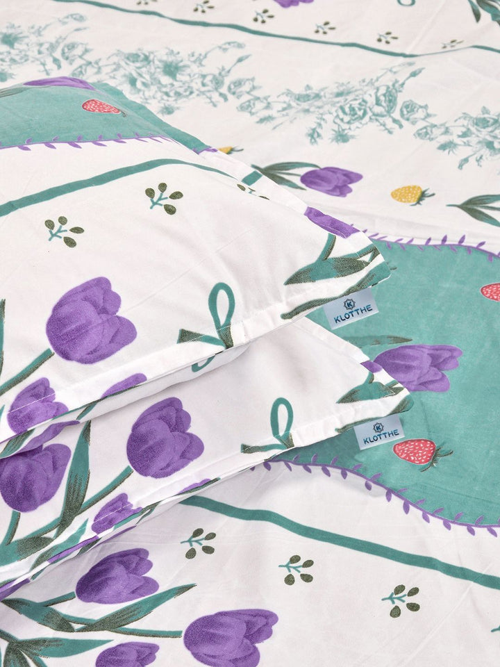 KLOTTHE Ombre Kapas Bunga Hijau 300 TC Cadar Tempat Tidur King Halus dengan 2 Sarung Bantal-250 x 225 cm