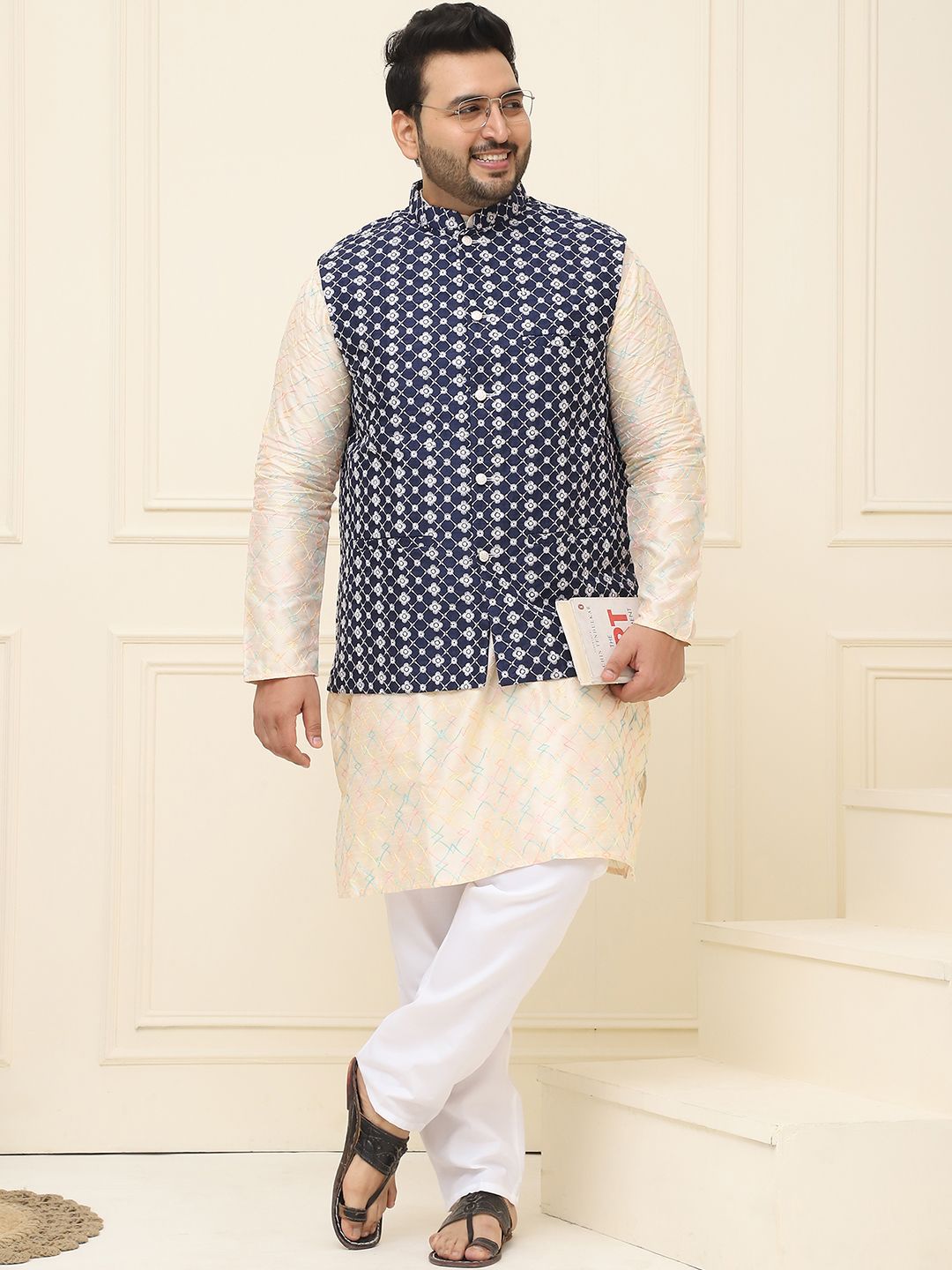 SOJANYA PLUS Jaket Sulam Lelaki Nehru Plus Size