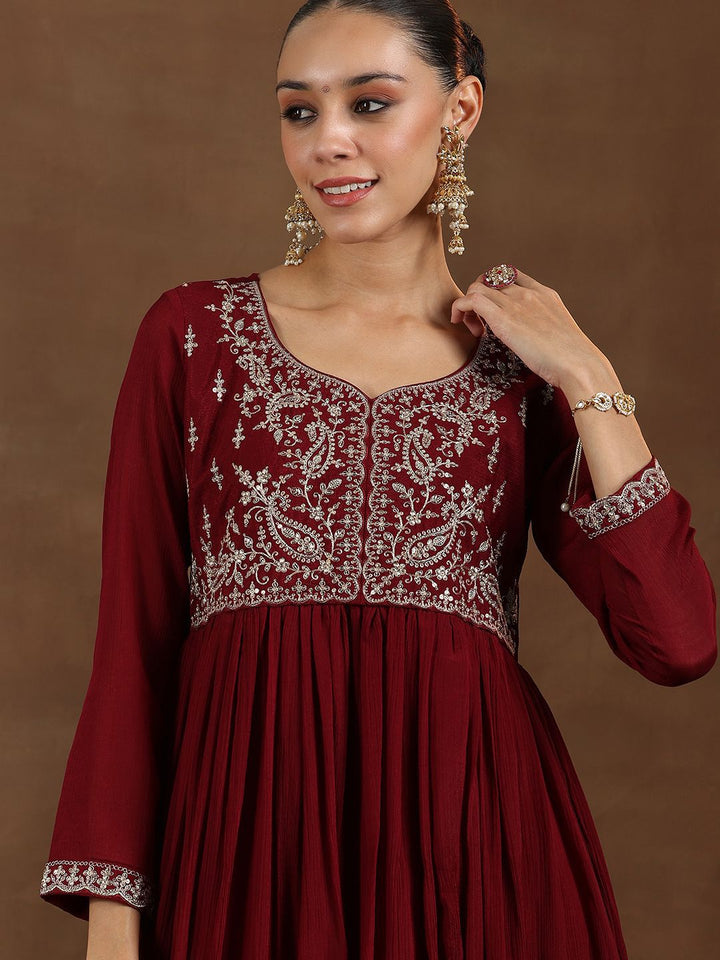 Libas Floral Yoke Design Zari Anarkali Kurta with Trousers & Dupatta