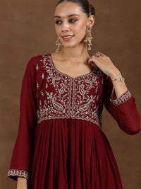 Libas Floral Yoke Design Zari Anarkali Kurta with Trousers & Dupatta