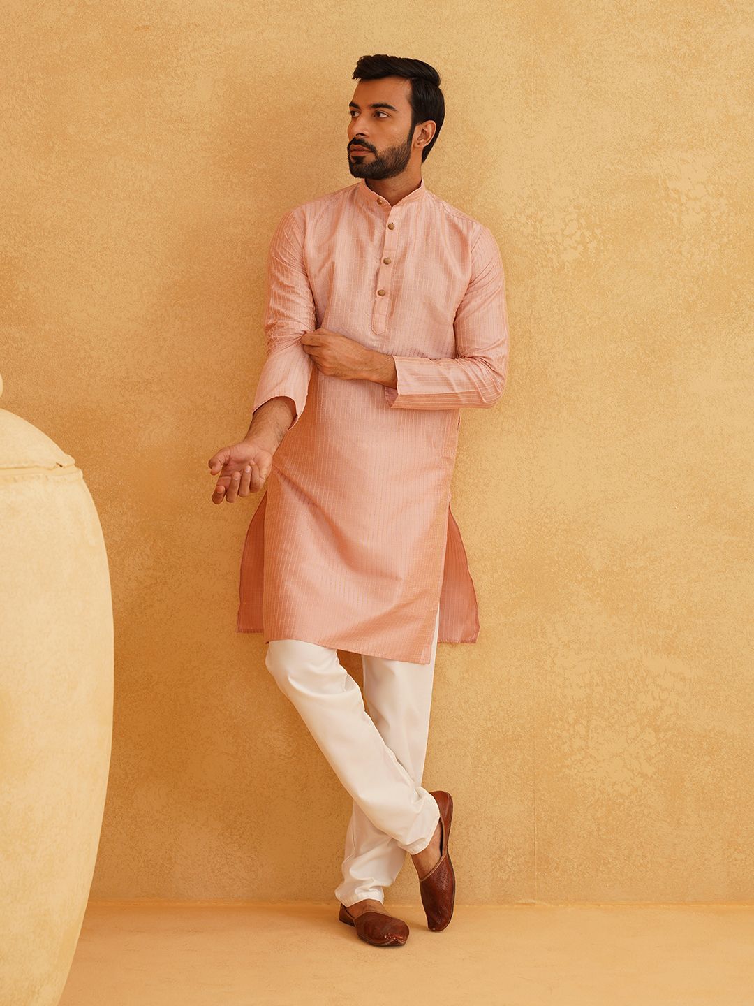 SOJANYA Men Regular Thread Work Kurta with Churidar