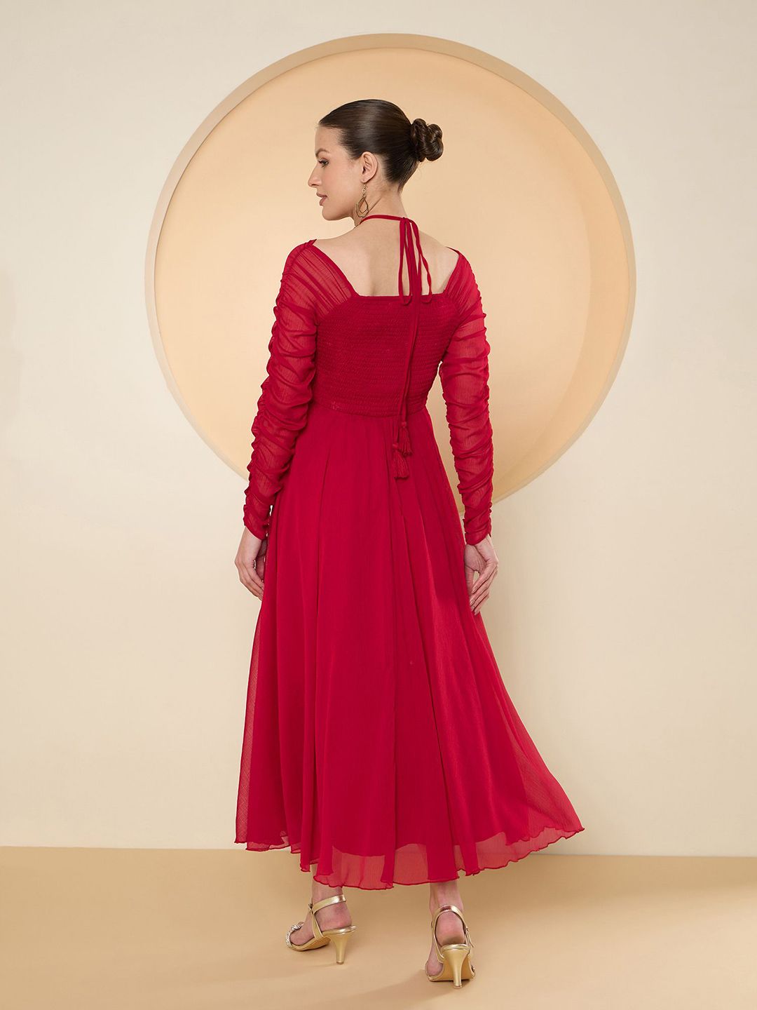 Antheaa Halter Neck Chiffon Embellished Maxi Dress