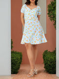 DressBerry Endearing Blossom Sweetheart Neck Puff Sleeves A-Line Dress