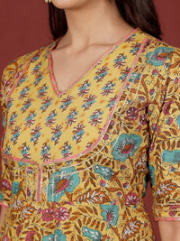 Varanga Floral Printed V-Neck Gotta Patti Pure Cotton A-Line Kurta With Trousers & Dupatta