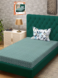 Myntra Elegant Homes Green Geometric 300 TC Single Bedsheet with 1 Pillow Covers