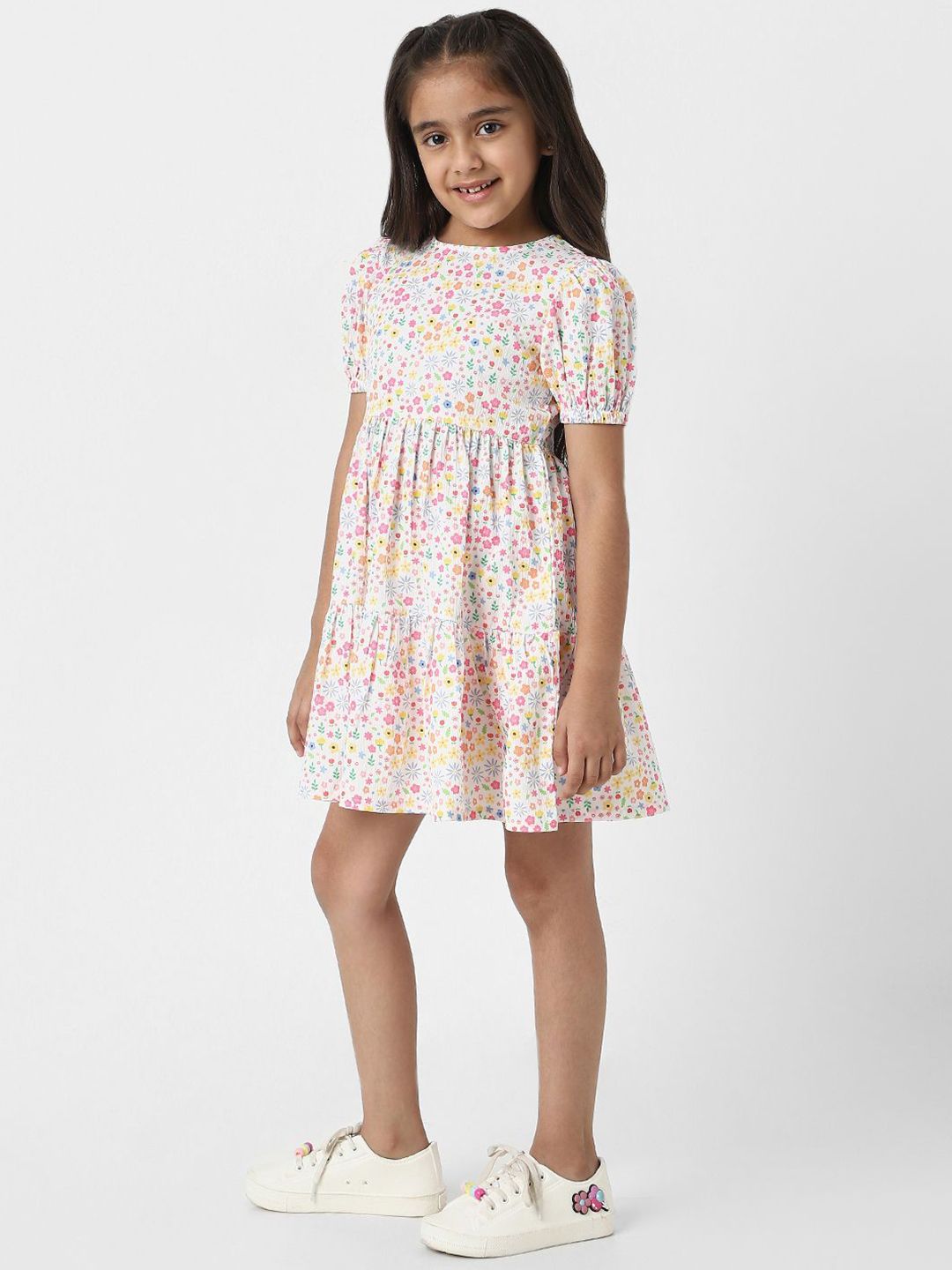 Nauti Nati Girls Floral Print White Cotton Frock