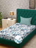 Aura Green & White Geometric Printed Fitted 300TC Single Bedsheet With Pillow Cover