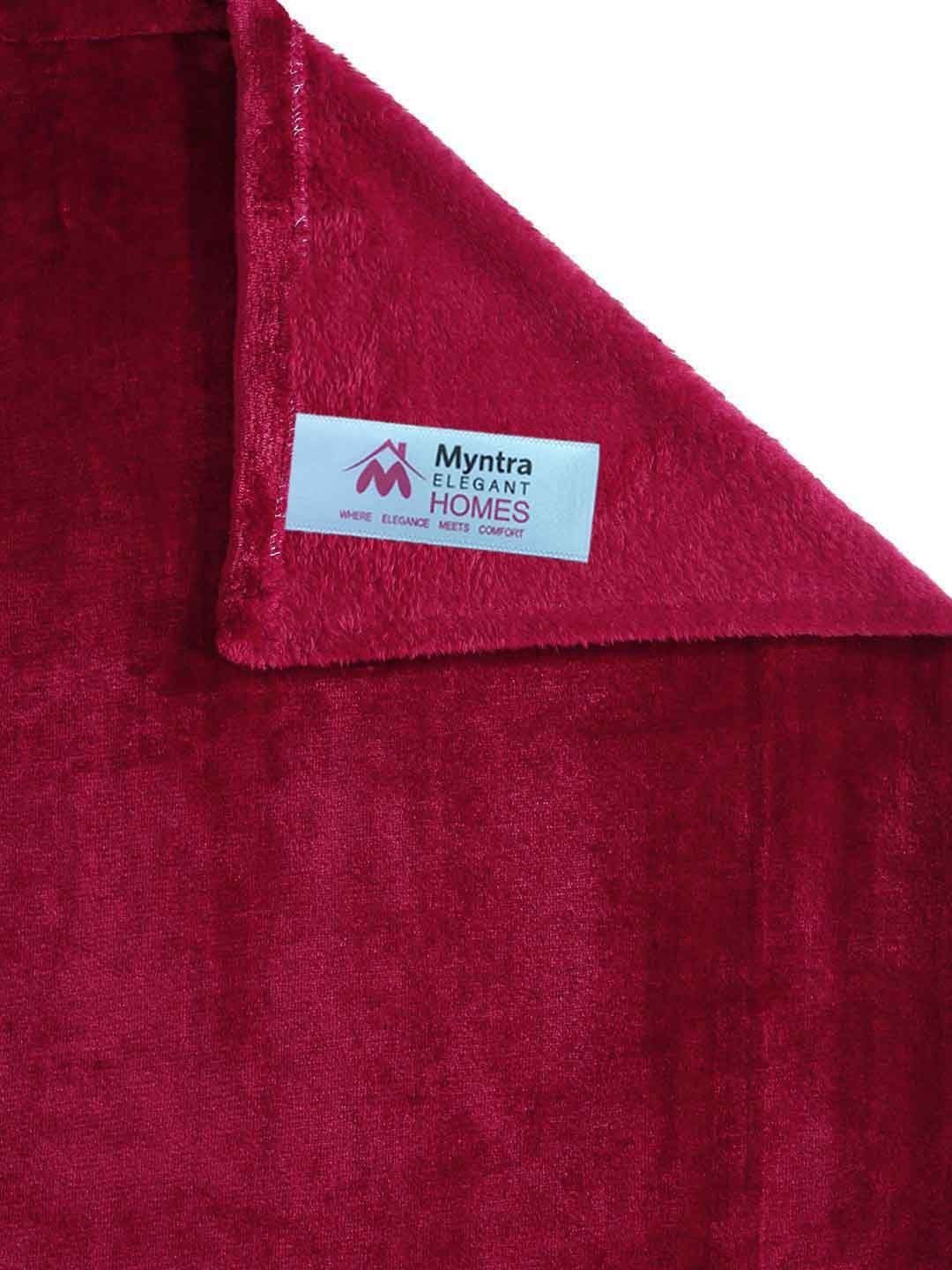 Myntra Elegant Homes Red Solid 300 TC King Woolen Bedsheet with 2 Pillow Covers-250X225 cm