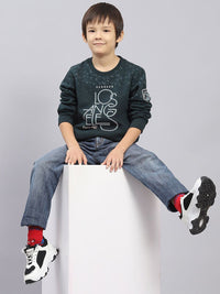 Monte Carlo  Boys Cotton Green Printed Round Neck Full Sleeves Pullover Sweatshirt