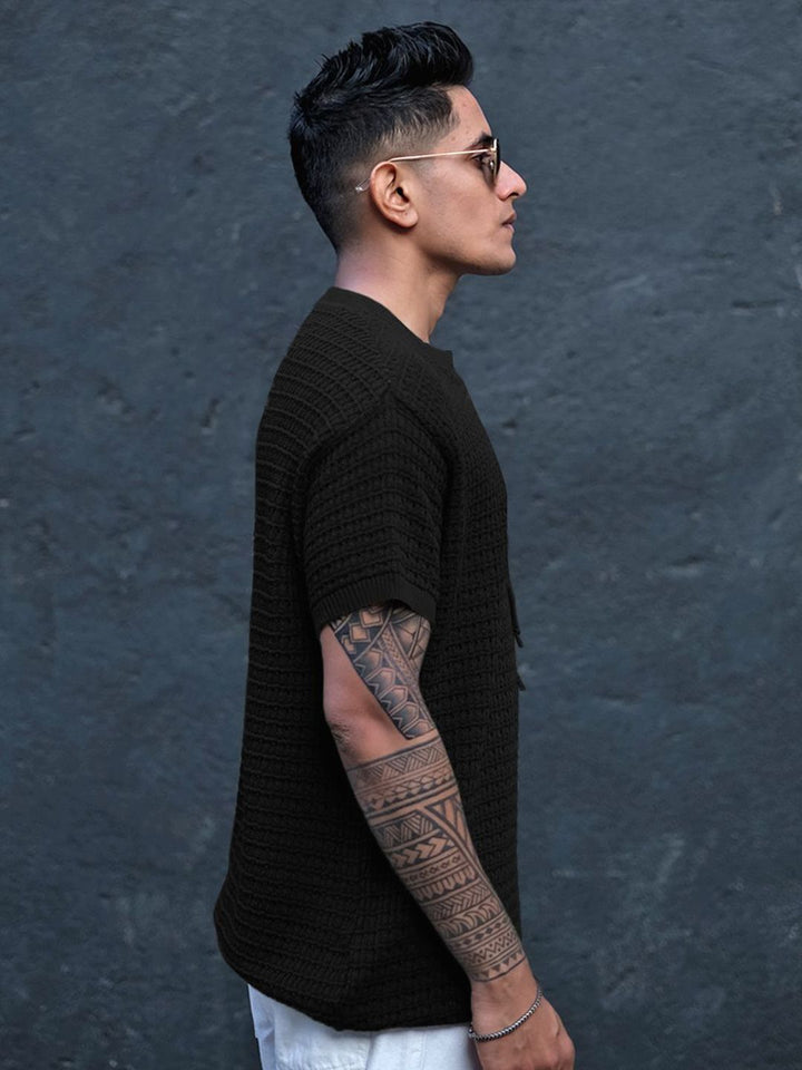 Powerlook Men Self Design Henley Neck T-Shirt