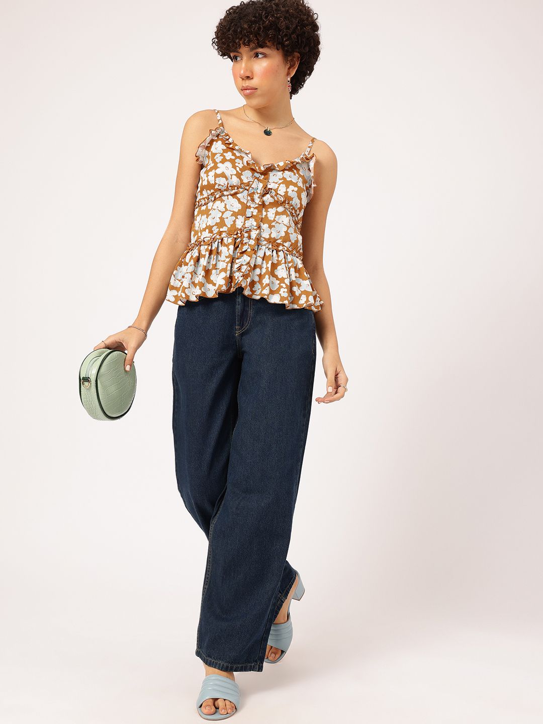 DressBerry Blooming Bold Strappy Floral Print Ruffled Top