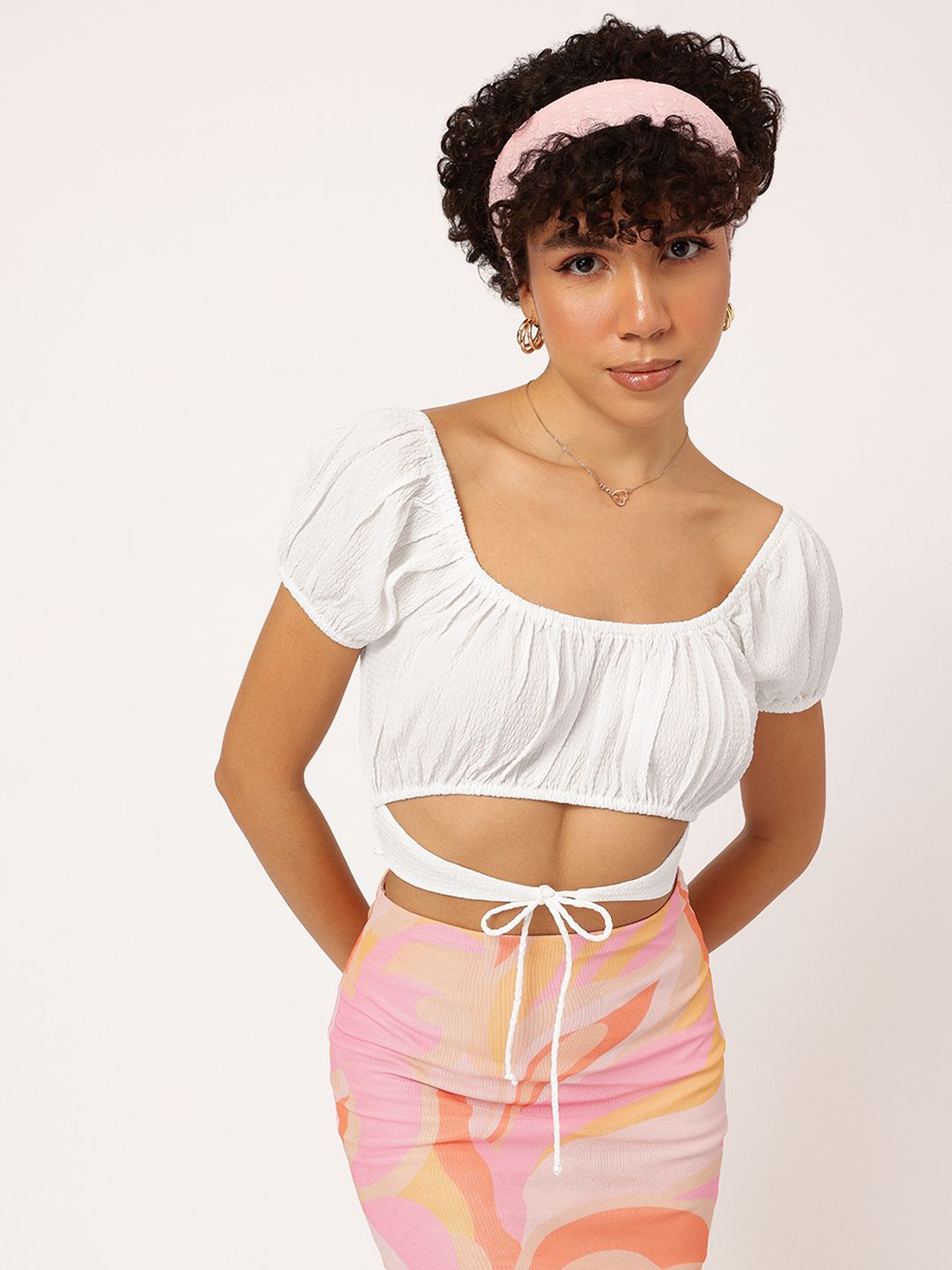 DressBerry Textured Luxe Cut Out Detail Crop Top