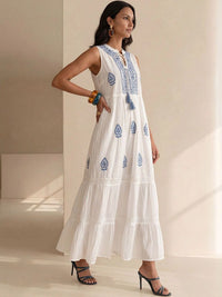 House of Chikankari Ethnic Motifs Embroidered Ruffled Maxi Dress