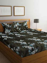 Myntra Elegant Homes Olive Floral Woolen 300 TC King Bedsheet with 2 Pillow Covers