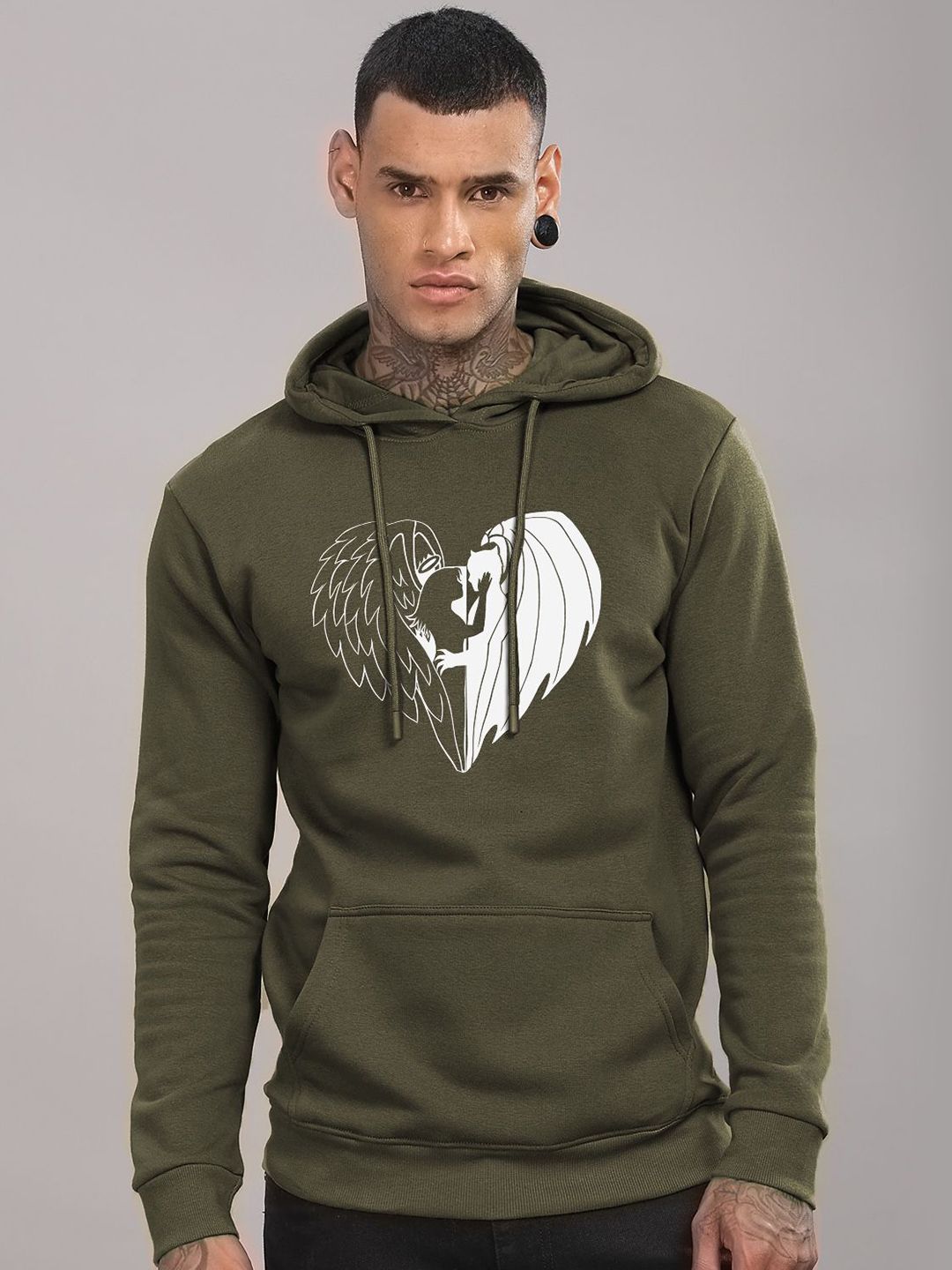 ADRO Men Graphic Printed Hooded Pullover Sweatshirt