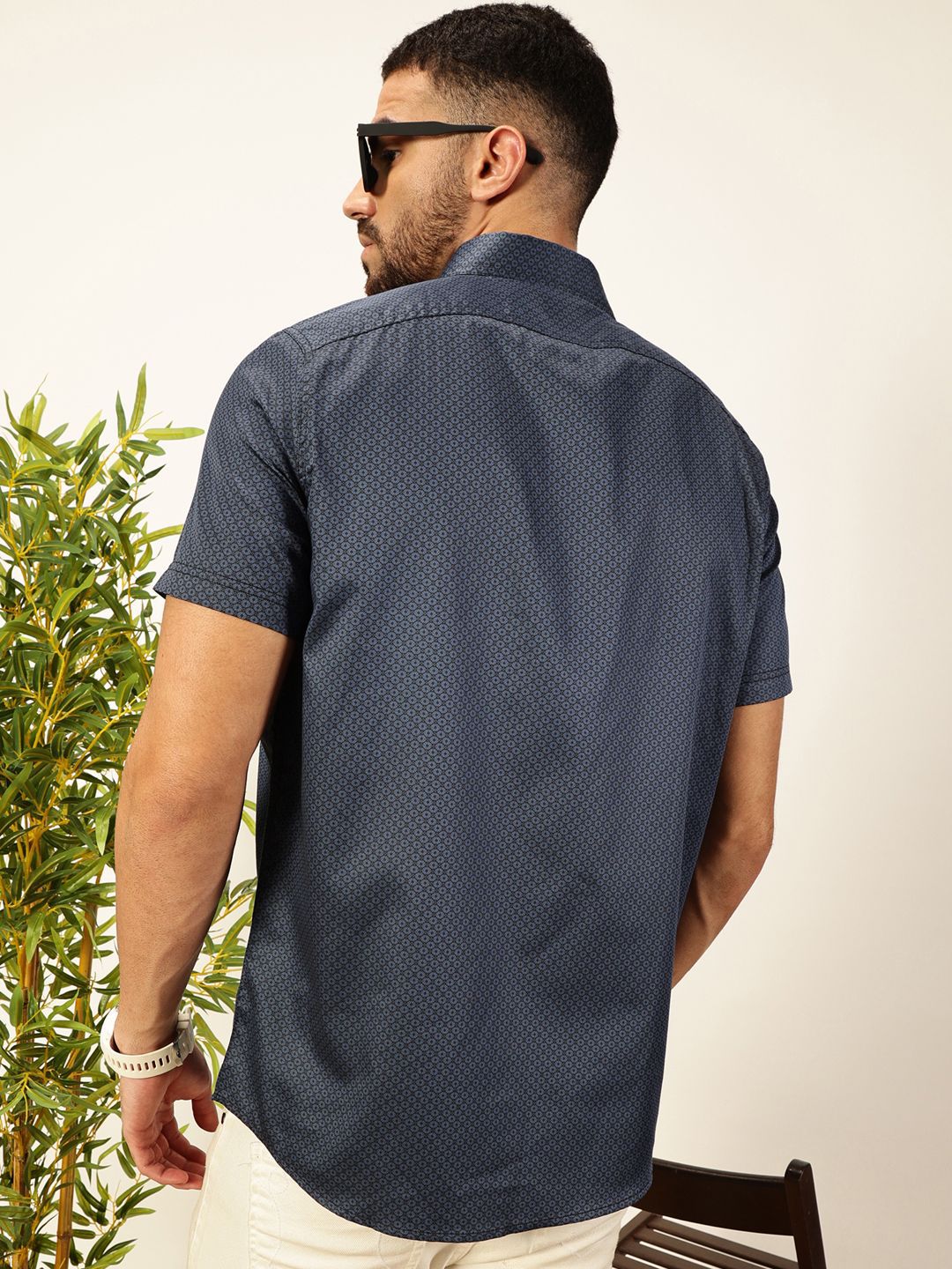 Thomas Scott Men Premium Spread Collar Micro Ditsy Printed Cotton Casual Shirt