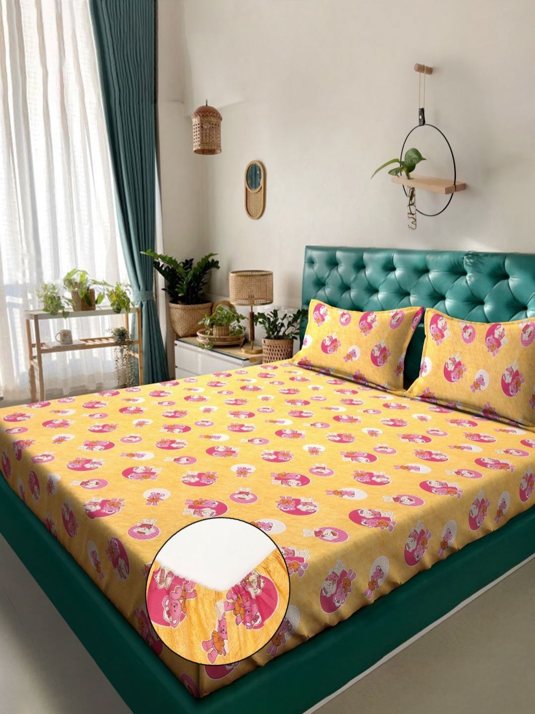 KLOTTHE Kuning Kapas Tulen 400 TC Dilengkapi Cadar dengan 2 Sarung Bantal-98 x 89 inci