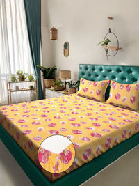 KLOTTHE Kuning Kapas Tulen 400 TC Dilengkapi Cadar dengan 2 Sarung Bantal-98 x 89 inci