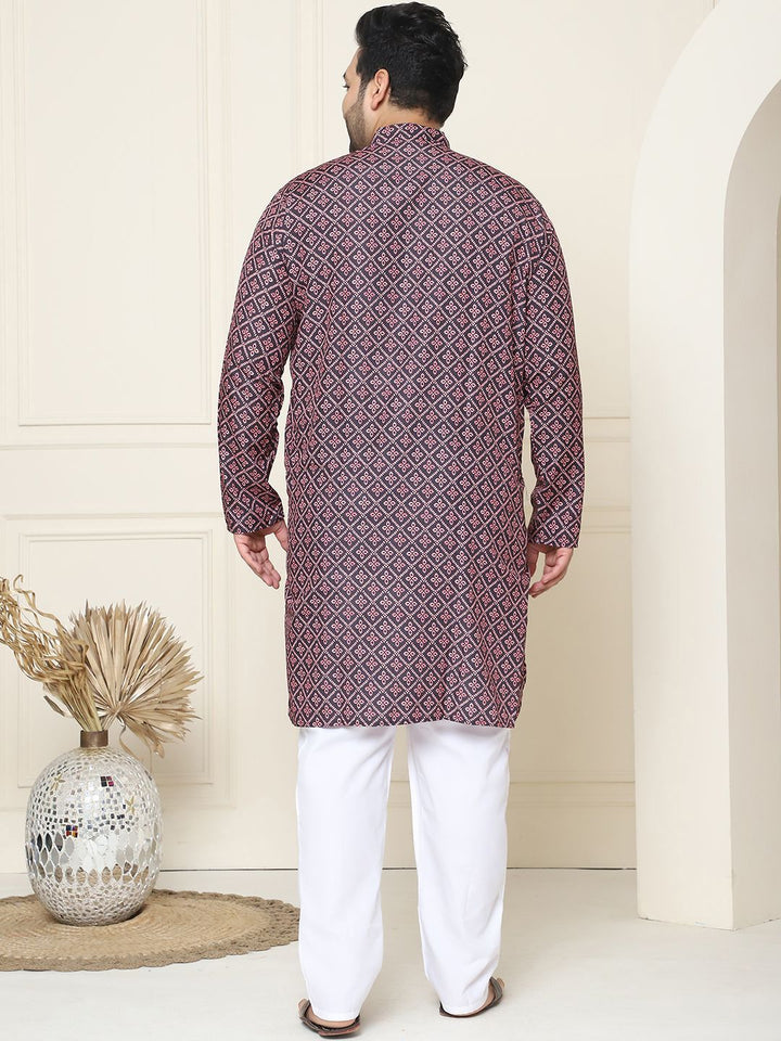 SOJANYA PLUS Ethnic Motifs Band Collar Straight Kurta With Pajamas