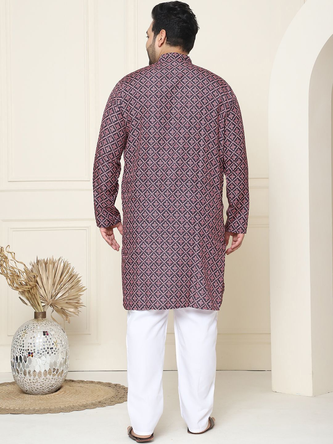 SOJANYA PLUS Ethnic Motifs Band Collar Straight Kurta With Pajamas
