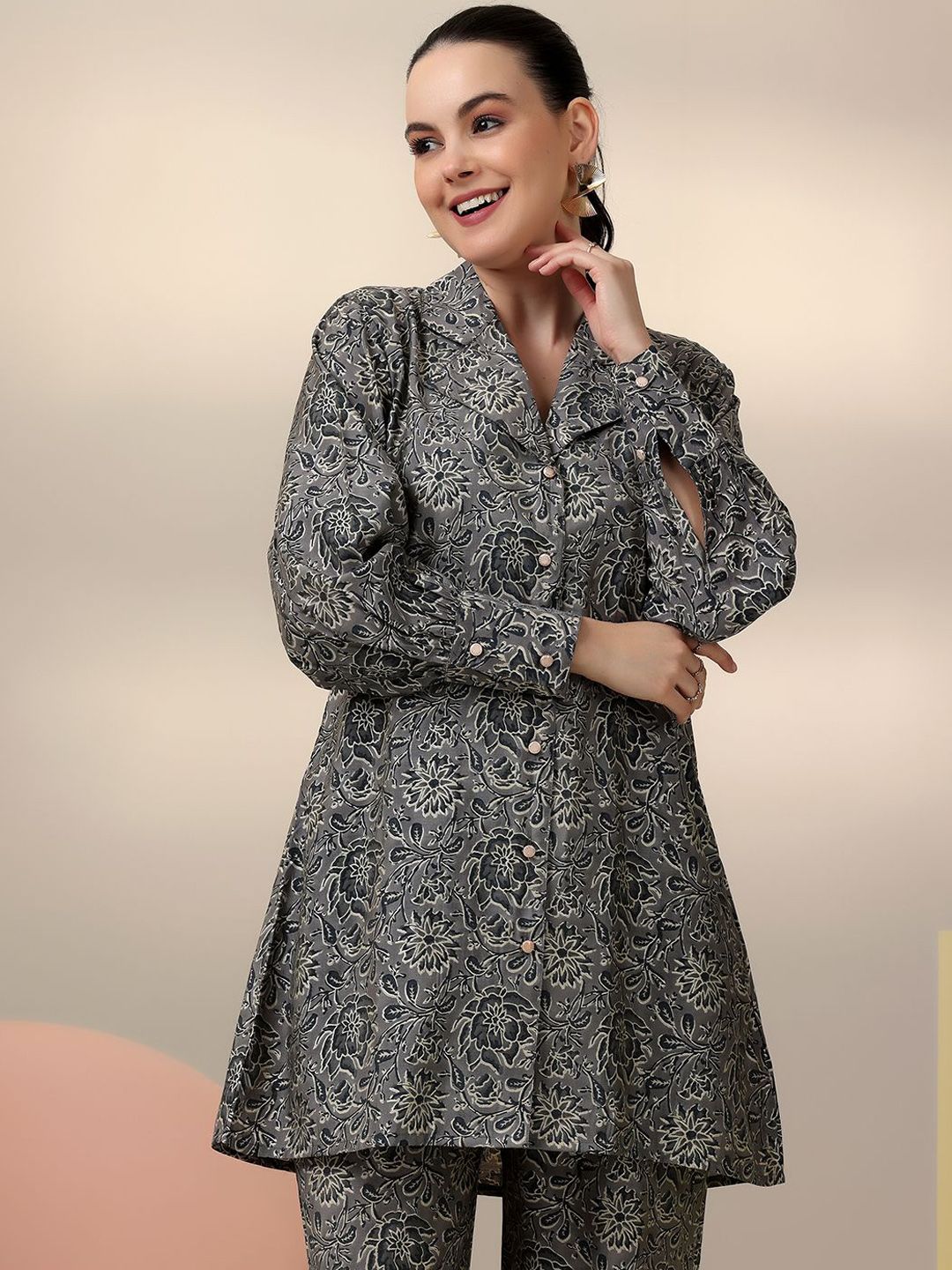 Libas Floral Printed Long Sleeves Shirt With Trousers