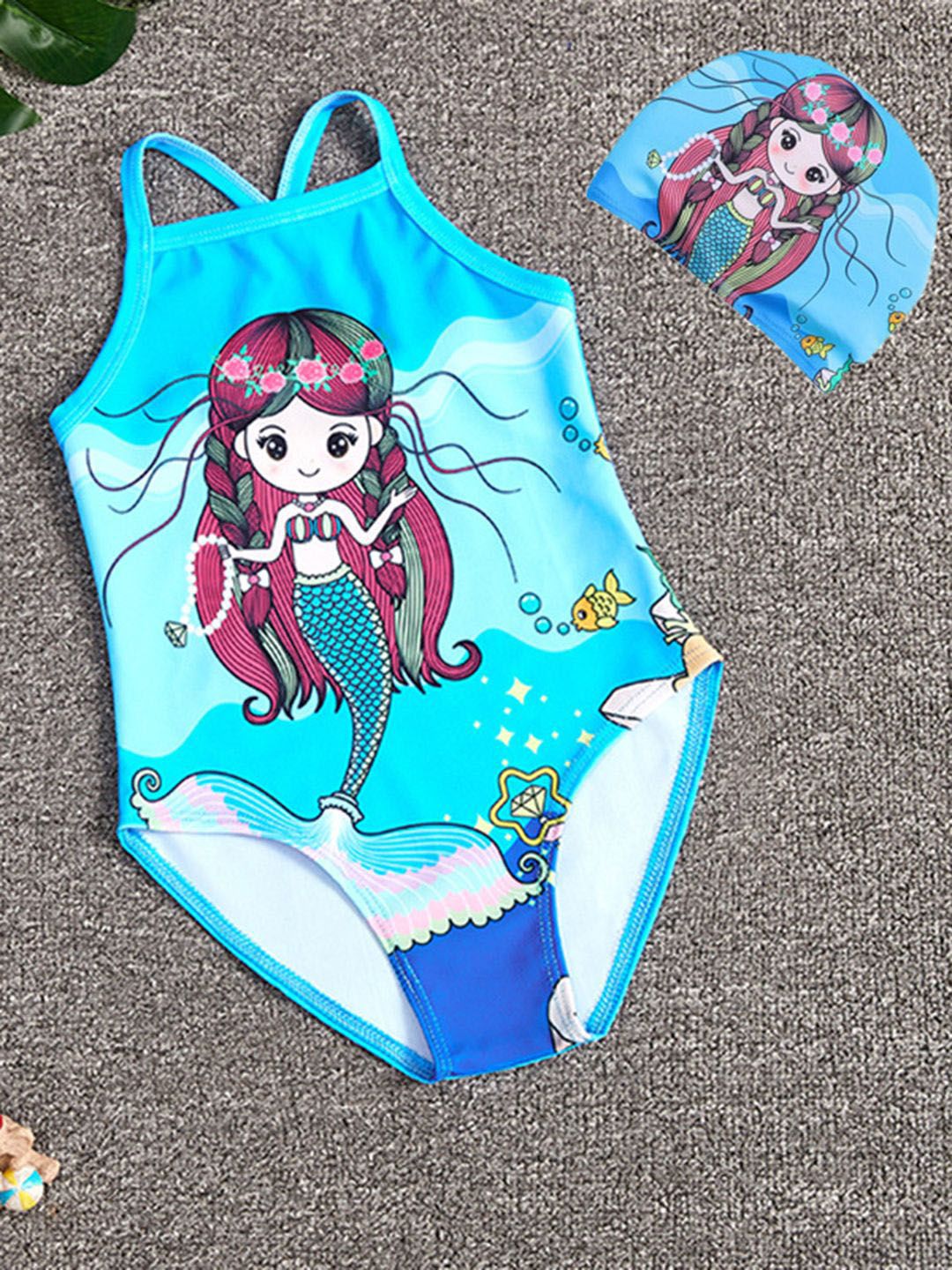 YK Girls Printed Shoulder Straps Swimwear