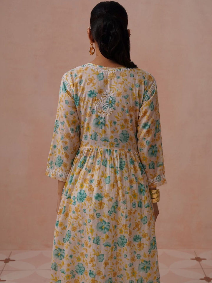Pakaian Maxi Cetakan Bunga Rumah Chikankari