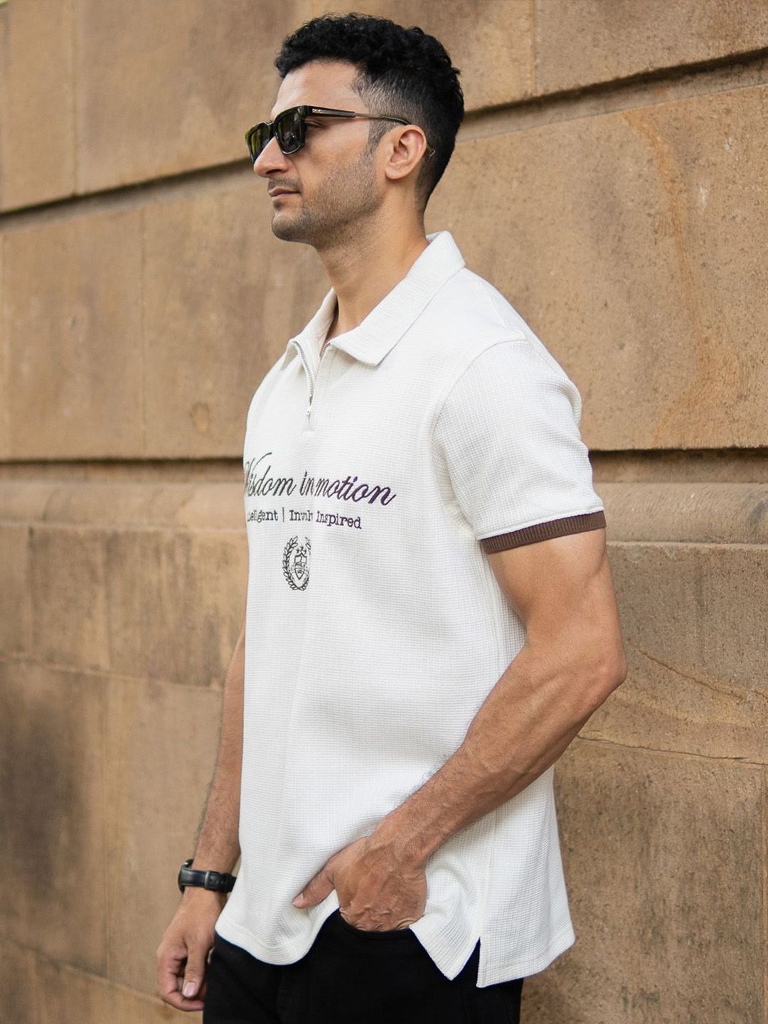 Powerlook Men Typography Printed Polo Collar Regular Fit T-shirt