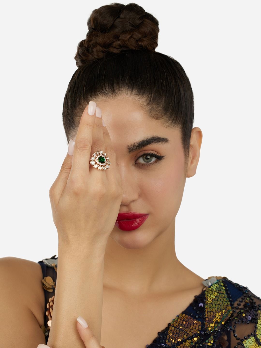 Set Mutiara Zaveri Daripada 2 Cincin Jari Boleh Laras Zirkonia Kubik Bertampal Batu
